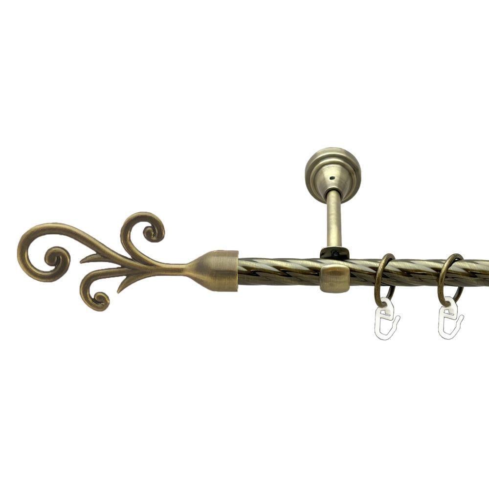 Карниз металлический Orvit Фала однорядный открытый/скрученная труба/кольцо металлическое Антик 16 мм 200 см (00-00022402)