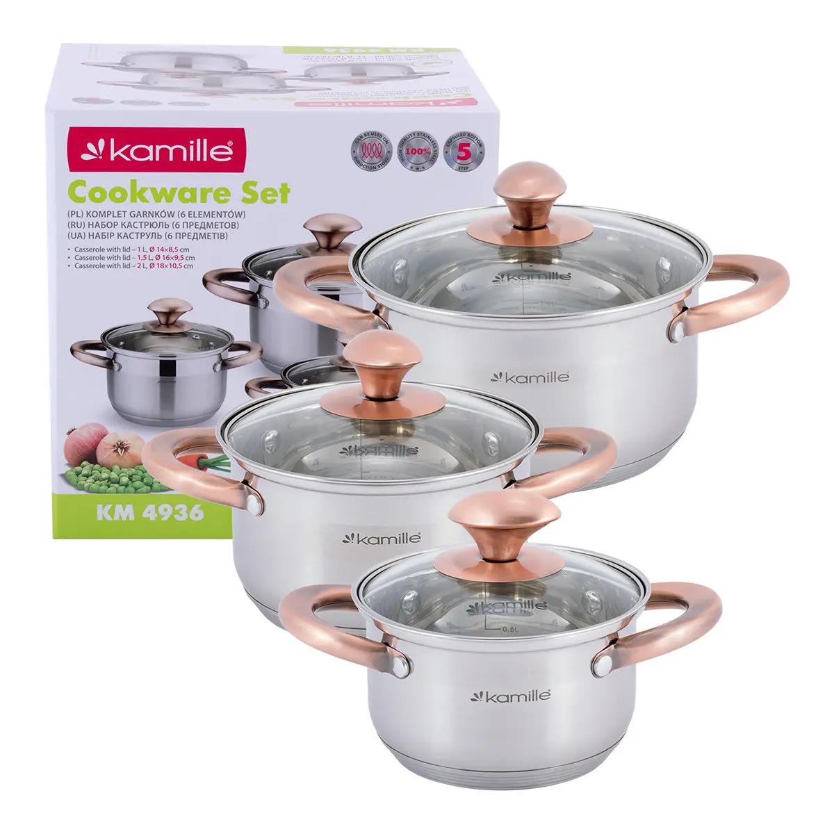 Набір каструль Kamille з нержавіючої сталі 1 л/1,5 л/2 л 6 пр. (KM-4936)