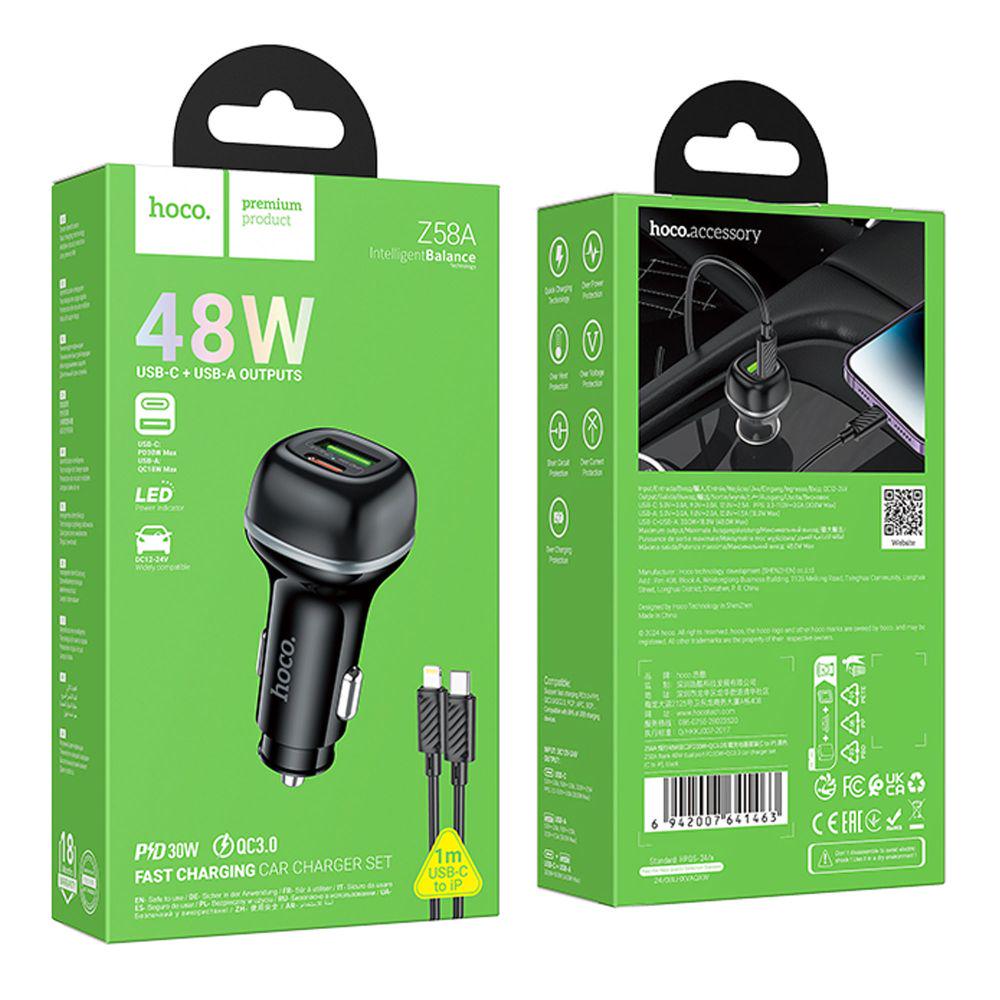 Зарядний пристрій автомобільний Hoco Z58A 1USB/1USB-C QC/PD48W+Type-C to to Lightning (29198603) - фото 2 Зарядний пристрій автомобільний Hoco Z58A 1USB/1USB-C QC/PD48W+Type-C to to Lightning (29198603) - фото 2