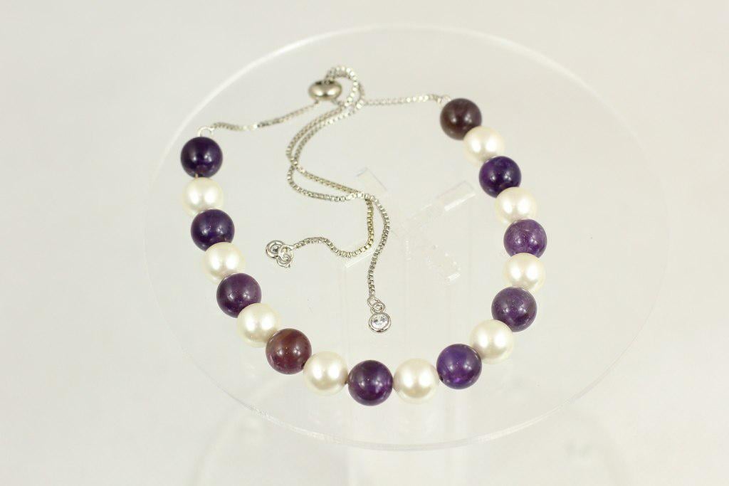 Браслет с аметистом и жемчугом shell 17 см Серебристый (28856115)
