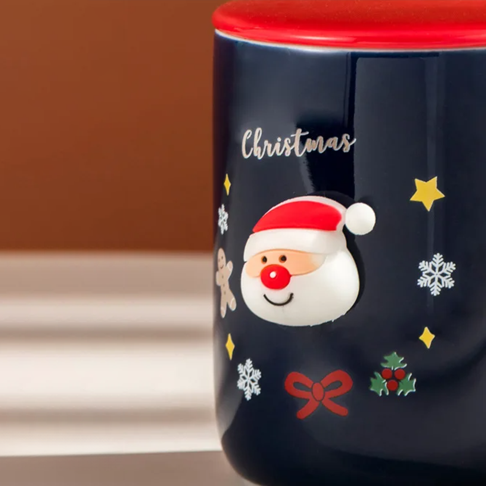 Чашка новогодняя с крышкой и ложкой Санта керамика 360 мл Синий - фото 8