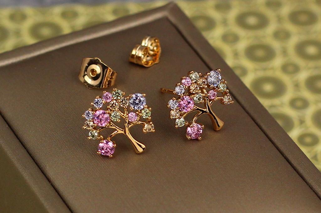 Серьги гвоздики Xuping Jewelry Деревья с разноцветными камнями 1,3 см Золотистый (2181171374)