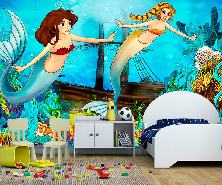 Фотообои 3D для детской комнаты Русалки