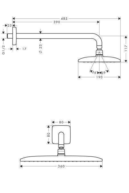 Верхний душ Hansgrohe Raindance E 27376000 360x190 мм с кронштейном Хром (67609) - фото 2