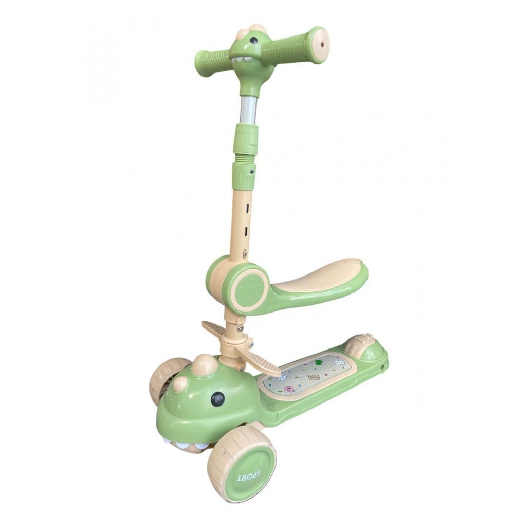 Самокат-биговел детский трехколесный 2в1 Kidwell 616 Dino с LED-подсветкой колес Green (PH00134)