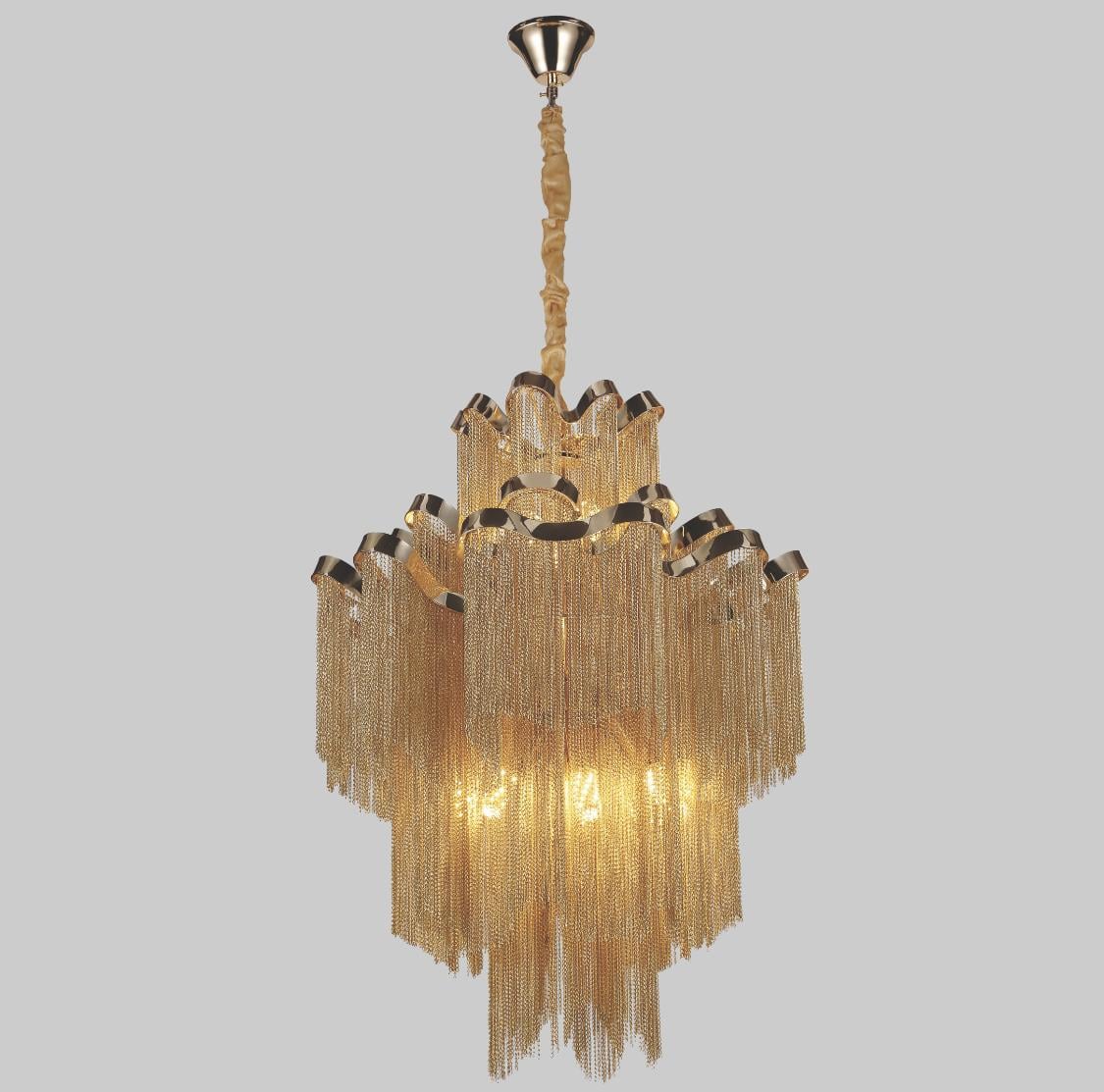 Люстра дизайнерская из стальных цепочек на 8 ламп Золотой (908-D0033-8 Gold)