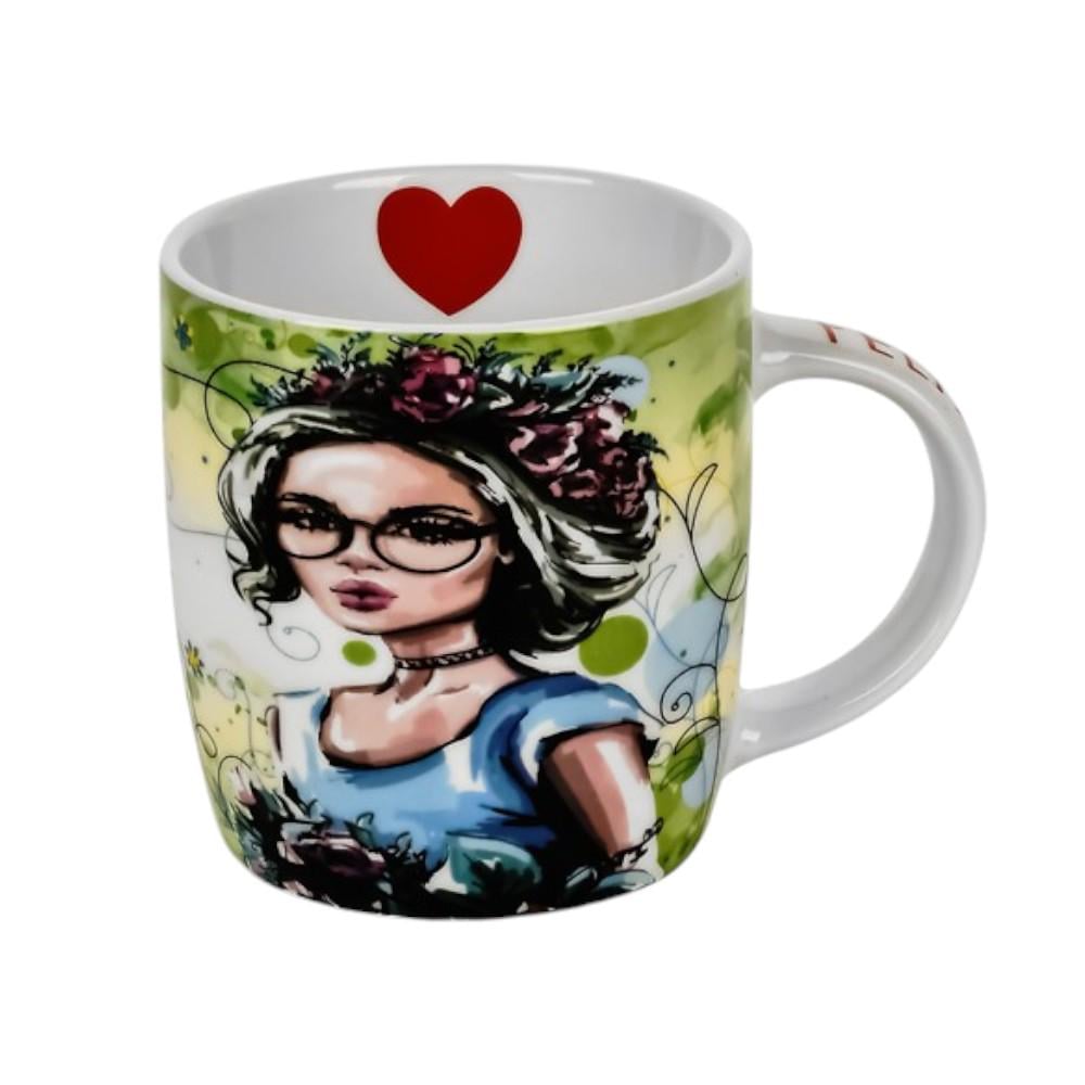 Чашка для кави та чаю Stenson Trendy порцелянова з написом 360 мл Різнокольоровий (624172)