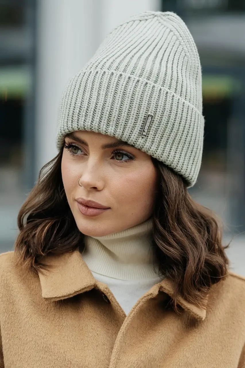 Шапка в’язана жіноча Тіна Фісташковий (490-091)