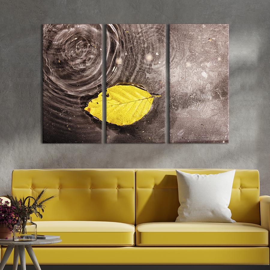 Модульная картина триптих Осенний жёлтый лист на воде 156x100 см (511-31)