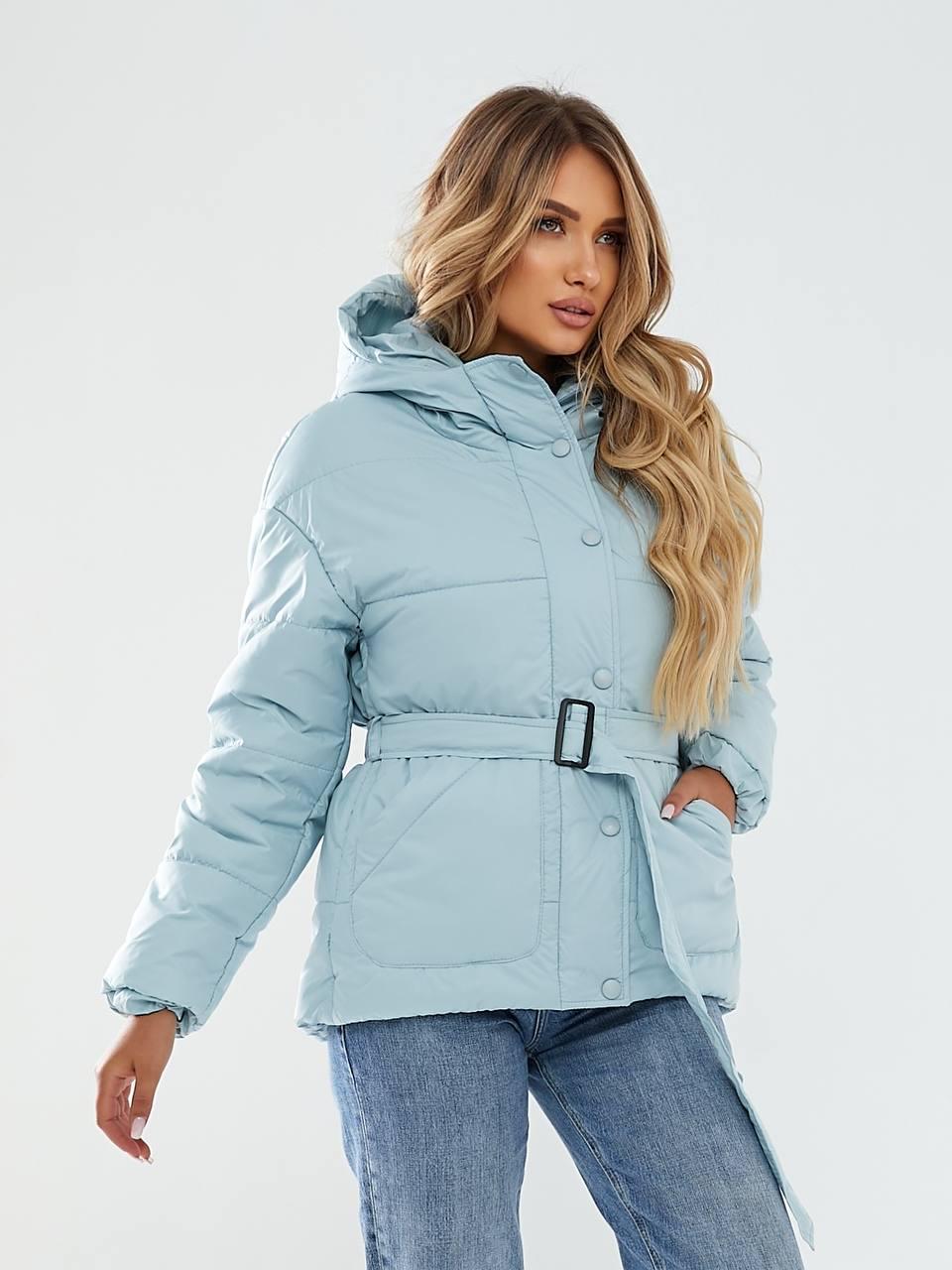 Куртка утеплена Khan коротка з поясом р. 42 Блакитний гортензіевий (Kh332) - фото 2 Куртка утеплена Khan коротка з поясом р. 42 Блакитний гортензіевий (Kh332) - фото 2