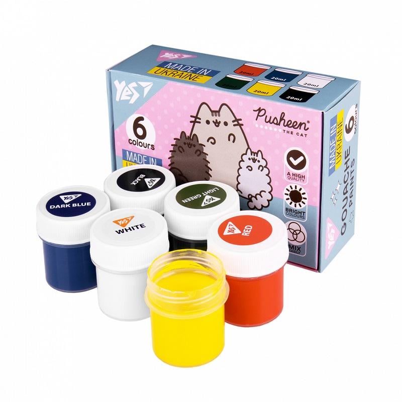 Краски гуашевые YES Pusheen 6 цветов по 20 мл с акварельной краской 6 цветов (230400) - фото 4 Краски гуашевые YES Pusheen 6 цветов по 20 мл с акварельной краской 6 цветов (230400) - фото 4