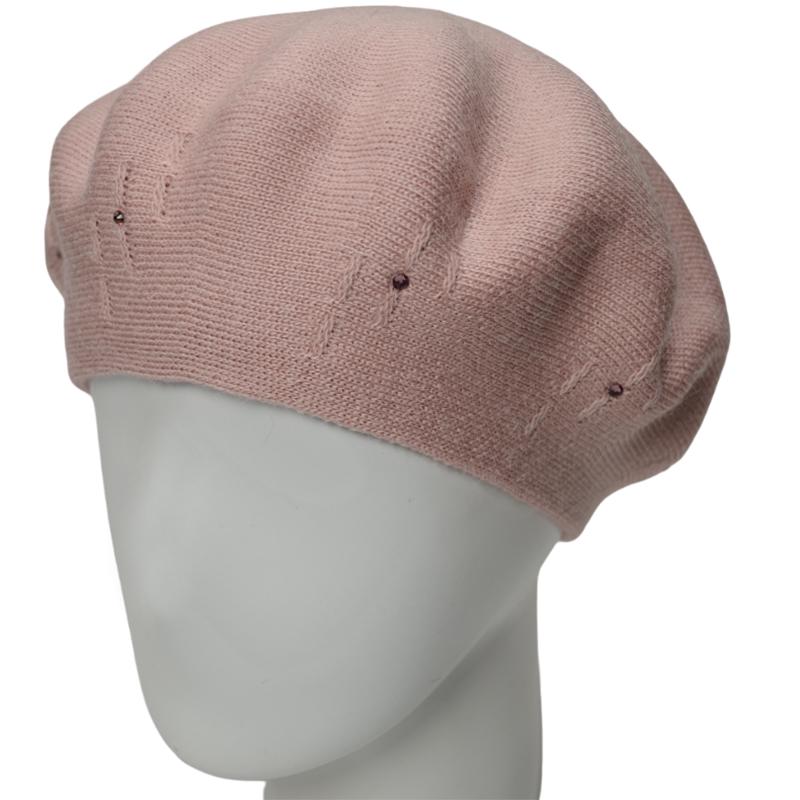 Берет жіночий Lirus Бусінка осінній тонкої подвійної в'язки Пудровий - фото 1 Берет жіночий Lirus Бусінка осінній тонкої подвійної в'язки Пудровий - фото 1