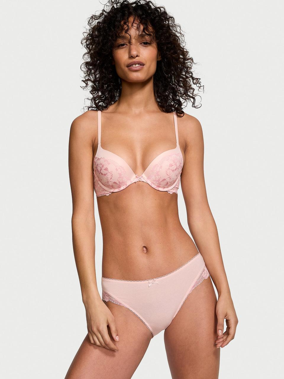 Труси жіночі Victoria's Secret Cotton Lace-Trim Bikini S Рожевий (2176700397) - фото 3