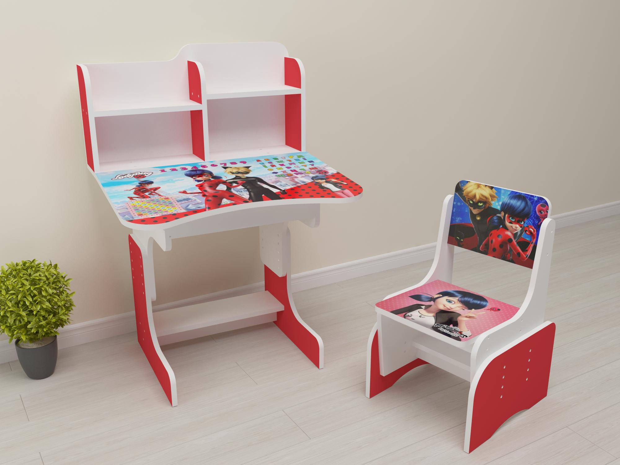 Комплект парта и стул-трансформеры Леди Баг от 3 лет Красный (015)