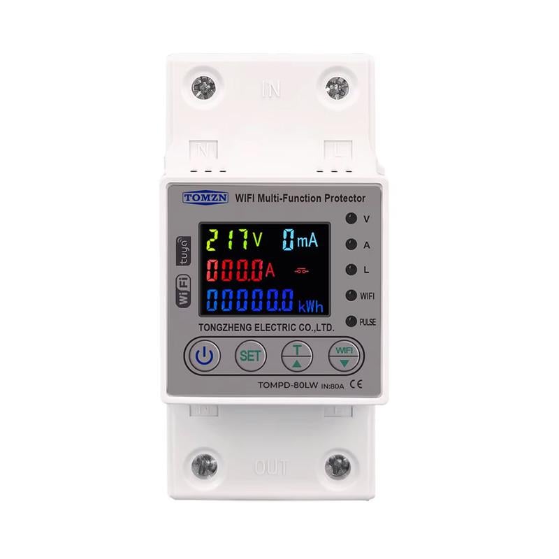 Реле умное WiFi TOMZN с полной защитой/счетчиками/таймером 1P+N 80A 230V Smart Life/Tuya (TOMPD-80LW)