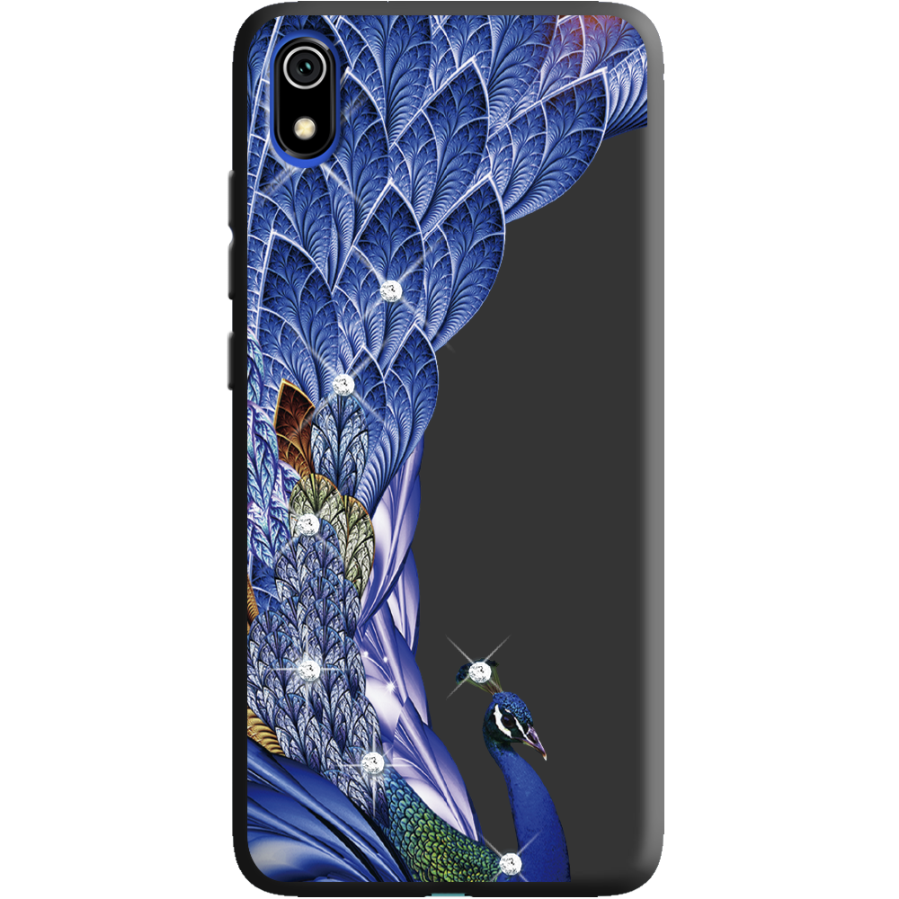 Чехол Boxface Xiaomi Redmi 7A Павлин со стразами Черный силикон (37400-rs7-38652)