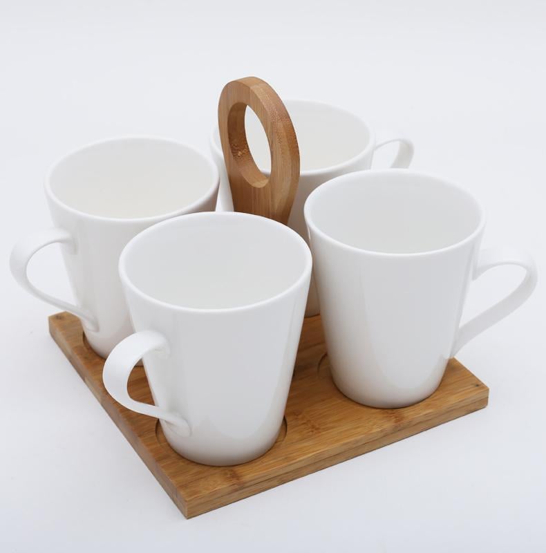 Чайный набор Ceram-Bamboo 4 кружки 245 мл на подставке (BD-375-297)