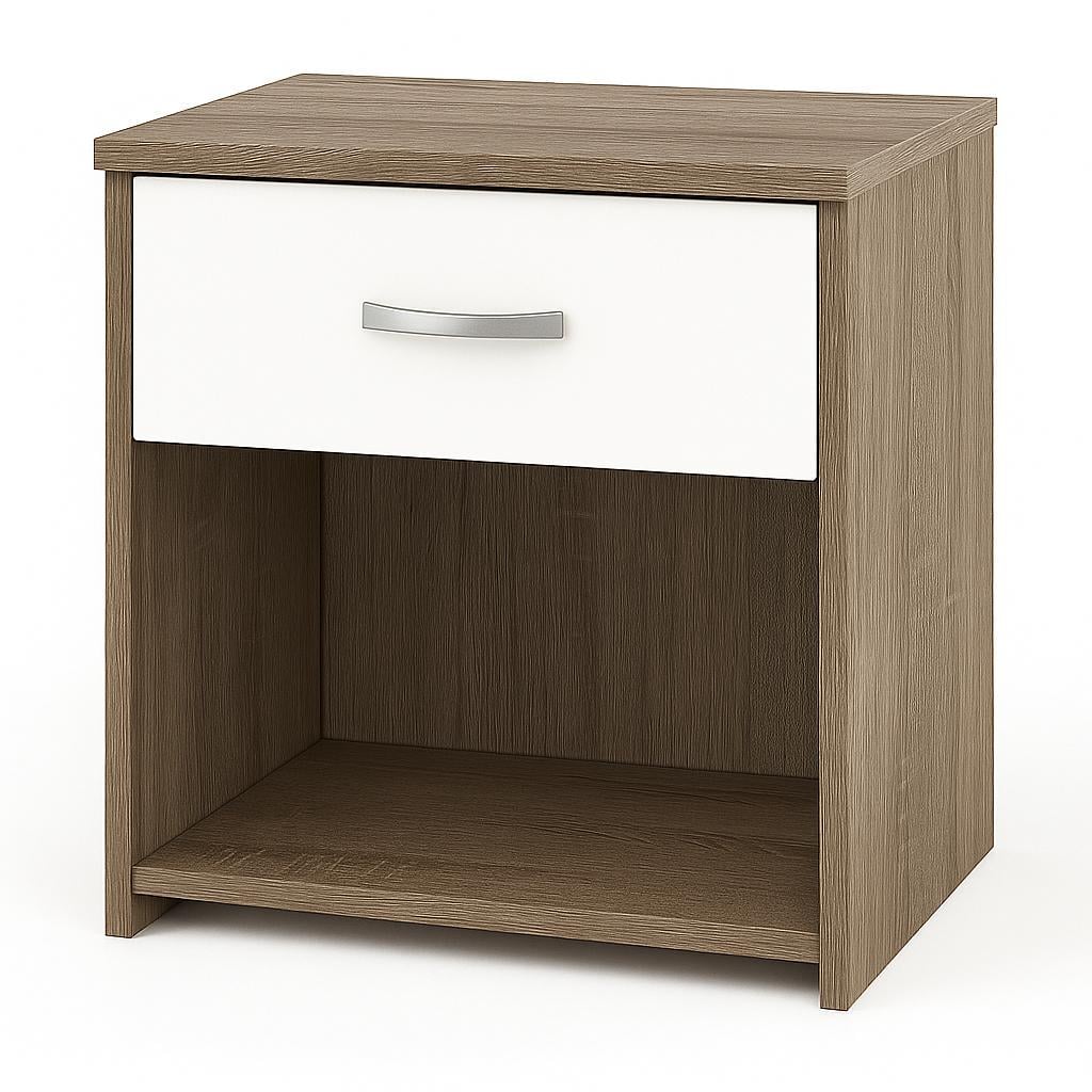 Приліжкова тумба №4 ДСП з висувним ящиком і нішею 500х400х350 мм Дуб сонома трюфель/Білий Приліжкова тумба №4 ДСП з висувним ящиком і нішею 500х400х350 мм Дуб сонома трюфель/Білий