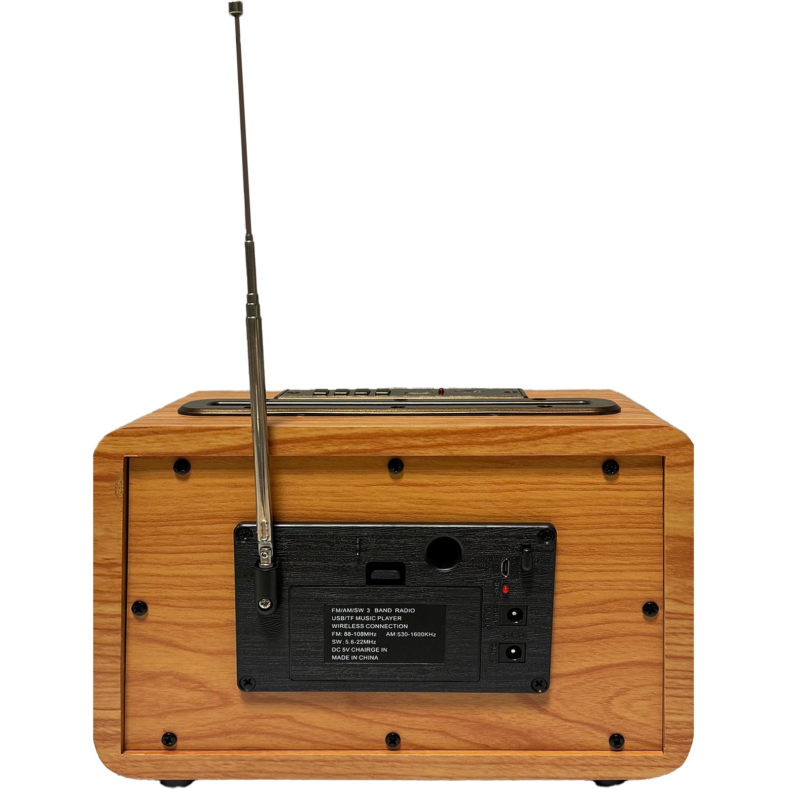 Радиоприемник винтажный RAISENG R-1969BT Ретро AM/FM/SW Bluetooth USB-зарядка и аккумулятор Brown Wood (24086770) - фото 2