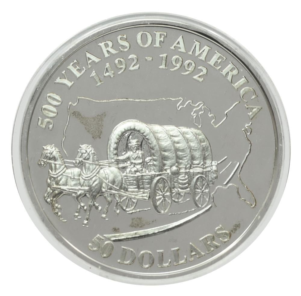 Коллекционная монета Острова Кука 50 долларов 1992 серебро Proof 500 лет Открытию Америки-Орегонский путь (М22627) Коллекционная монета Острова Кука 50 долларов 1992 серебро Proof 500 лет Открытию Америки-Орегонский путь (М22627)