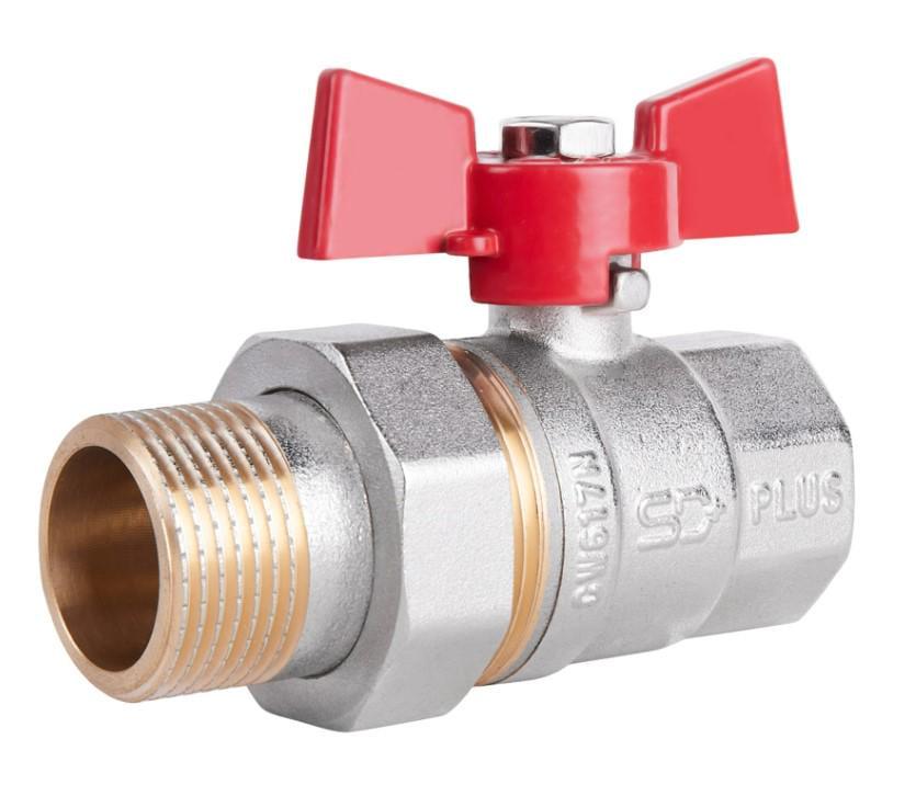Кран шаровой с американкой Thermo Alliance Standart 1" ВН прямой латунь PN40 бабочка (SD220NW25PN40)