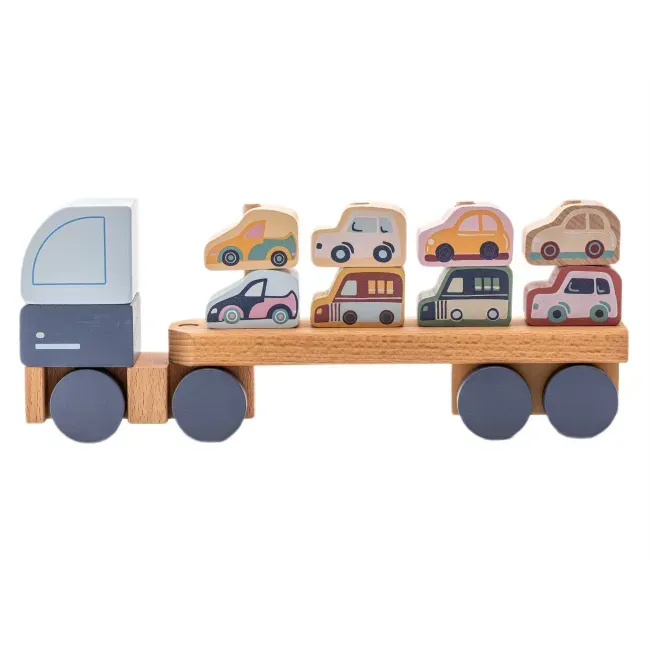 Игрушка для малышей Cubika Тягач с машинками из дерева 12 дет. Разноцветный (150-98-15924)