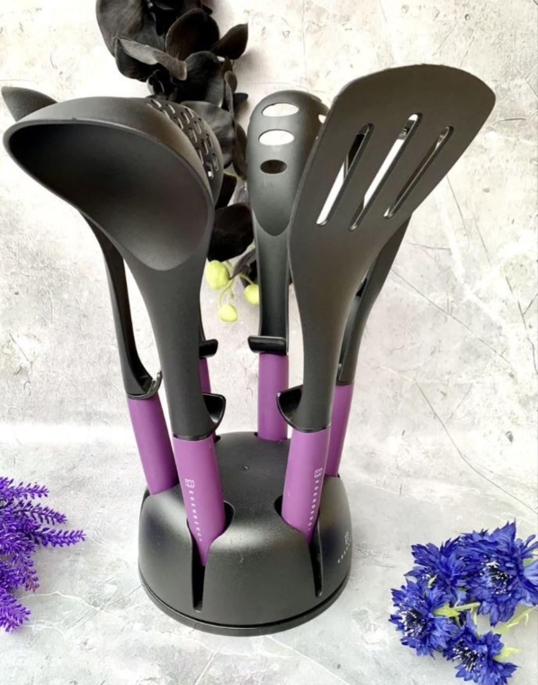 Набор кухонных принадлежностей Edenberg из нейлона на подставке 7 пр Фиолетовый (EB-3607) - фото 2