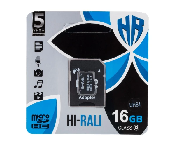 Карта памяти Hi-Rali MicroSDHC UHS-1 Class 10/Adapter 16Gb Black