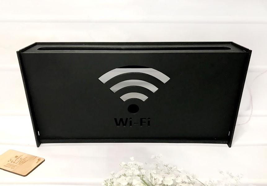 Коробка для роутера Wi-Fi дерев'яна на стіну 40х20х8 см Чорний (171) - фото 5