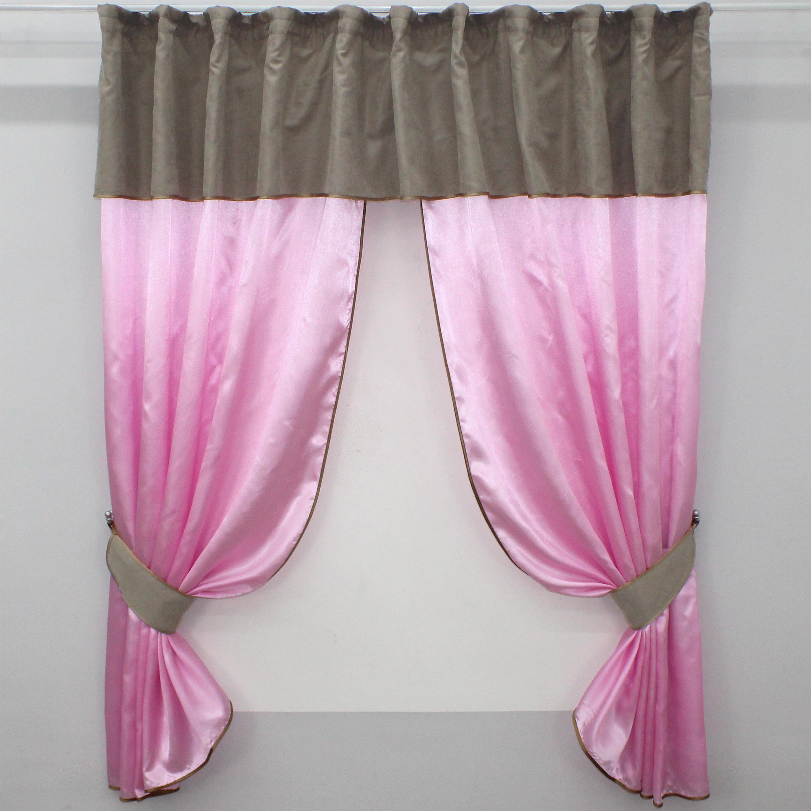 Штори кухонні VR-Textil №073к з ламбрекеном і підхватами 270х170 см Рожевий/Какао (52-0473)