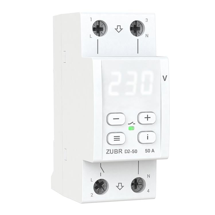 Реле напруги ZUBR D2-50 з максимумом функцій 50 А/11 000 ВА (4820120221699) - фото 1 Реле напруги ZUBR D2-50 з максимумом функцій 50 А/11 000 ВА (4820120221699) - фото 1