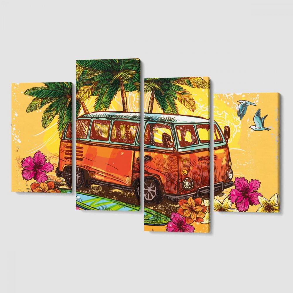Модульная картина из четырех частей Malevich Store Funny Bus 129x90 см (MK412826)