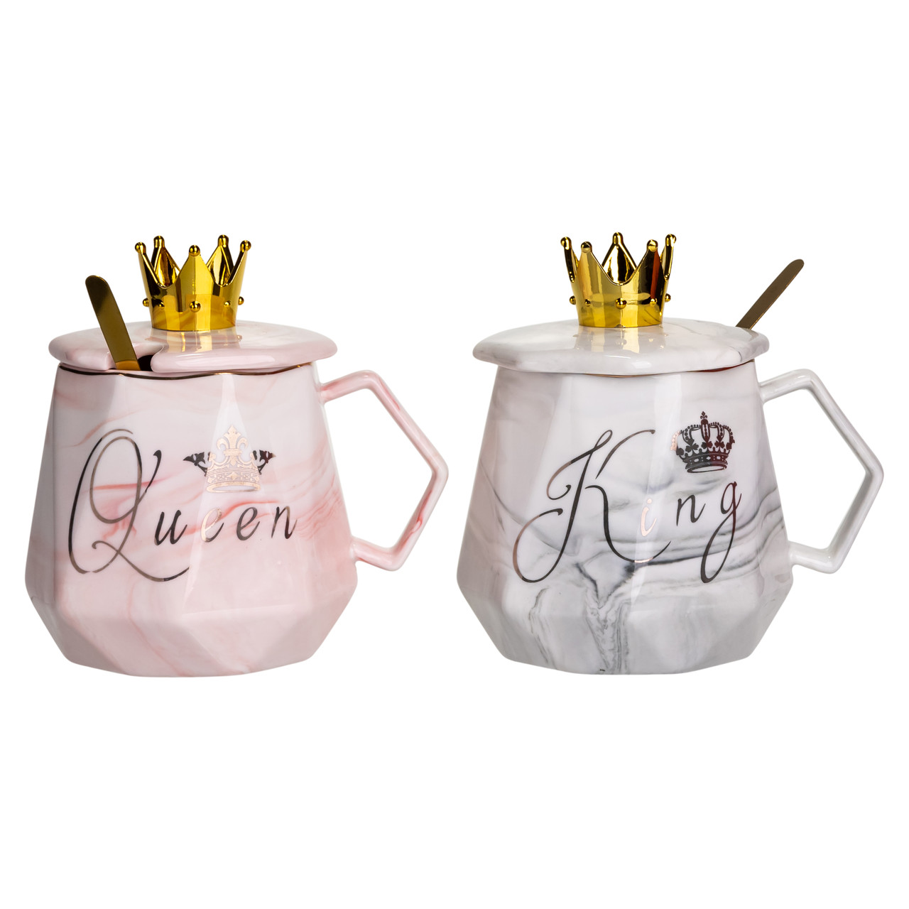 Набор парных фарфоровых чашек с короной King & Queen 2 шт. по 400 мл Белый/Розовый (FM-30)