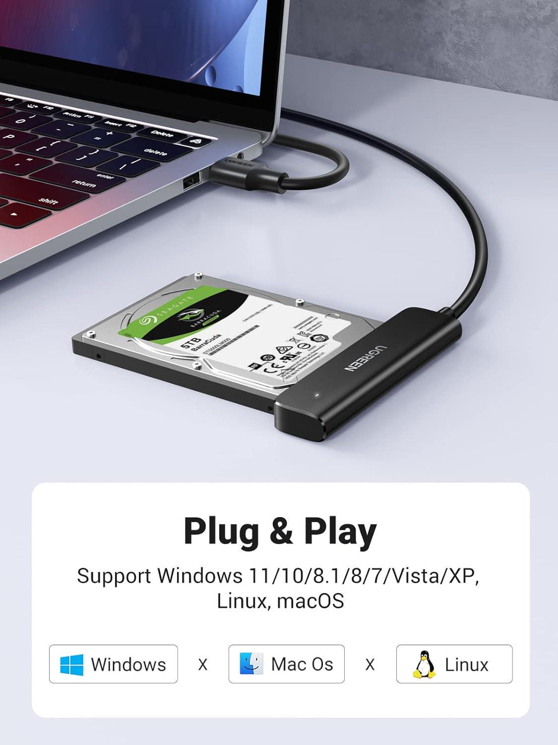 Кабель UGREEN SATA USB 50 см Для 2.5" SATA HDD/SSD USB 3.0 до SATA III 5 Гбіт/с UASP Чорний (70609) - фото 11