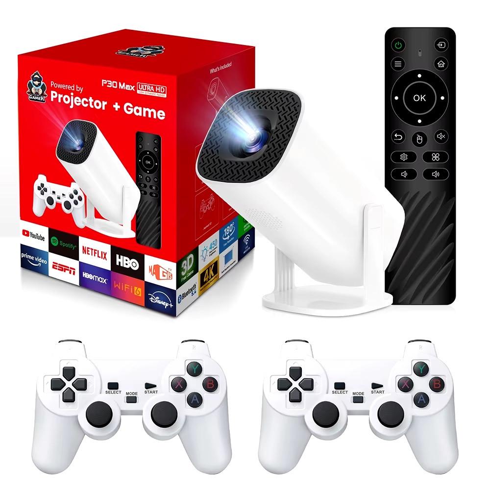 Проектор мультимедийный RIAS P30 Max LED 4K WiFi Bluetooth HDMI Android 11 с 2 джойстиками SD 64 Gb White (2456642012)