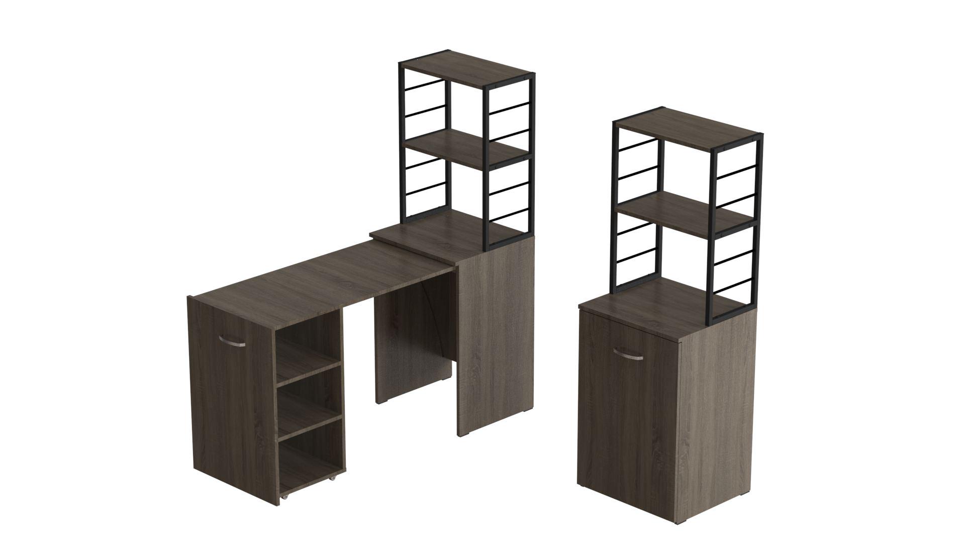 Стіл-тумба трансформер Ferrum-decor Смарт 4/2 з етажеркою метал/ДСП 16 мм 1430x1450x600 мм Чорний/Дуб Сонома Трюфель (FRD-105134) - фото 10