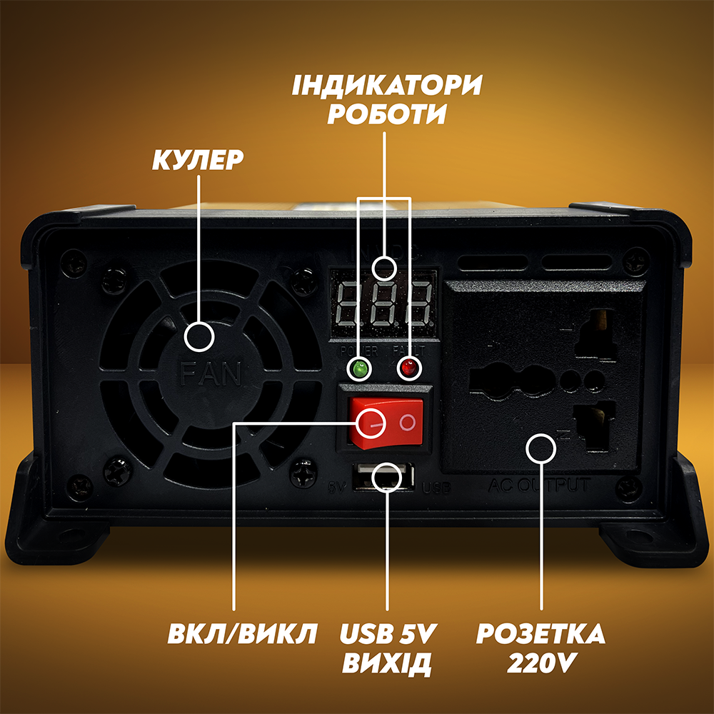 Автомобільний інвертор Andowl Q-KS1500 з модифікованим синусом 1500 Ват 1500 W (129) - фото 4