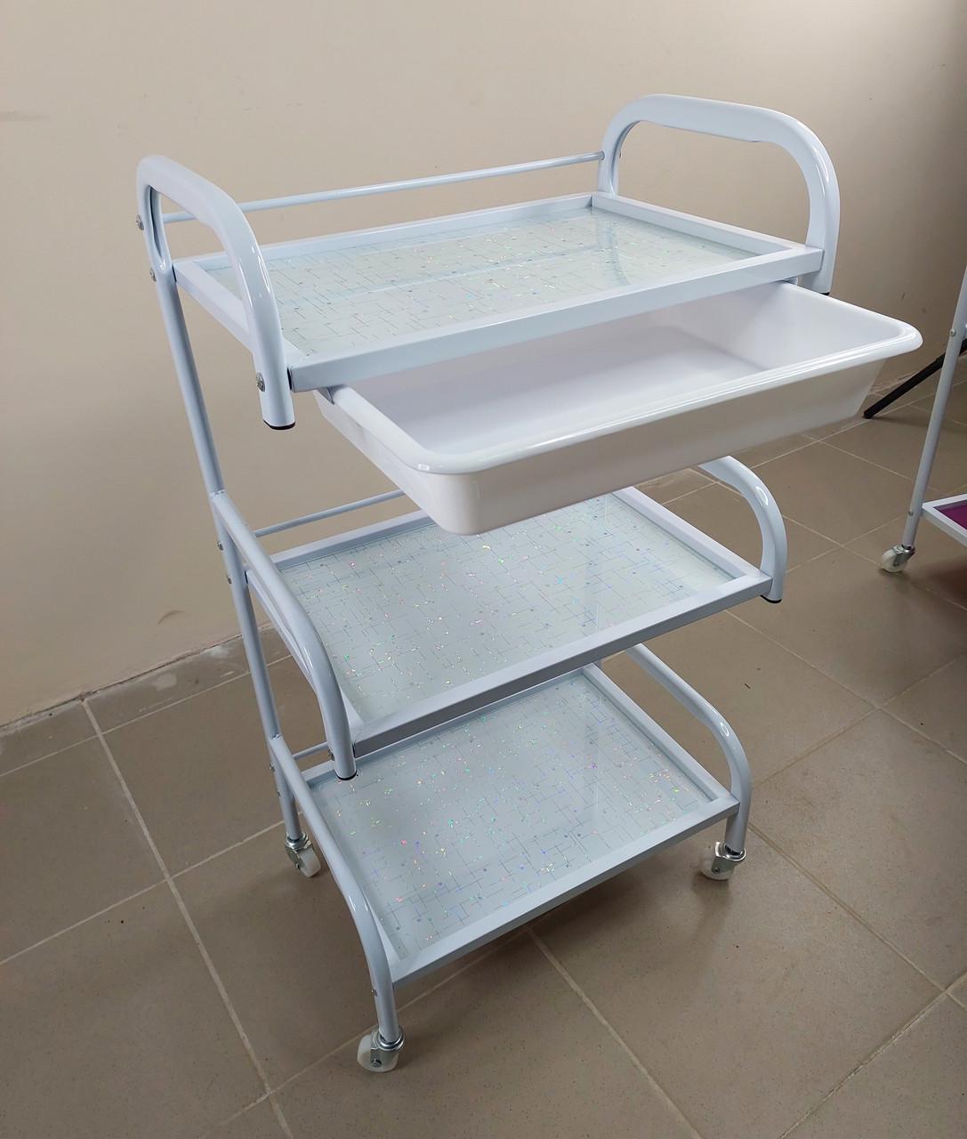 Коляска косметологическая на 3 полочки ДенІС professional с выдвижным лотком Белый (1758973677) - фото 11