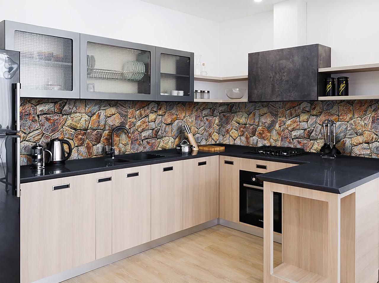 Кухонный фартук Каменная кладка с самоклеющейся виниловой пленки 60х300 см Коричневый