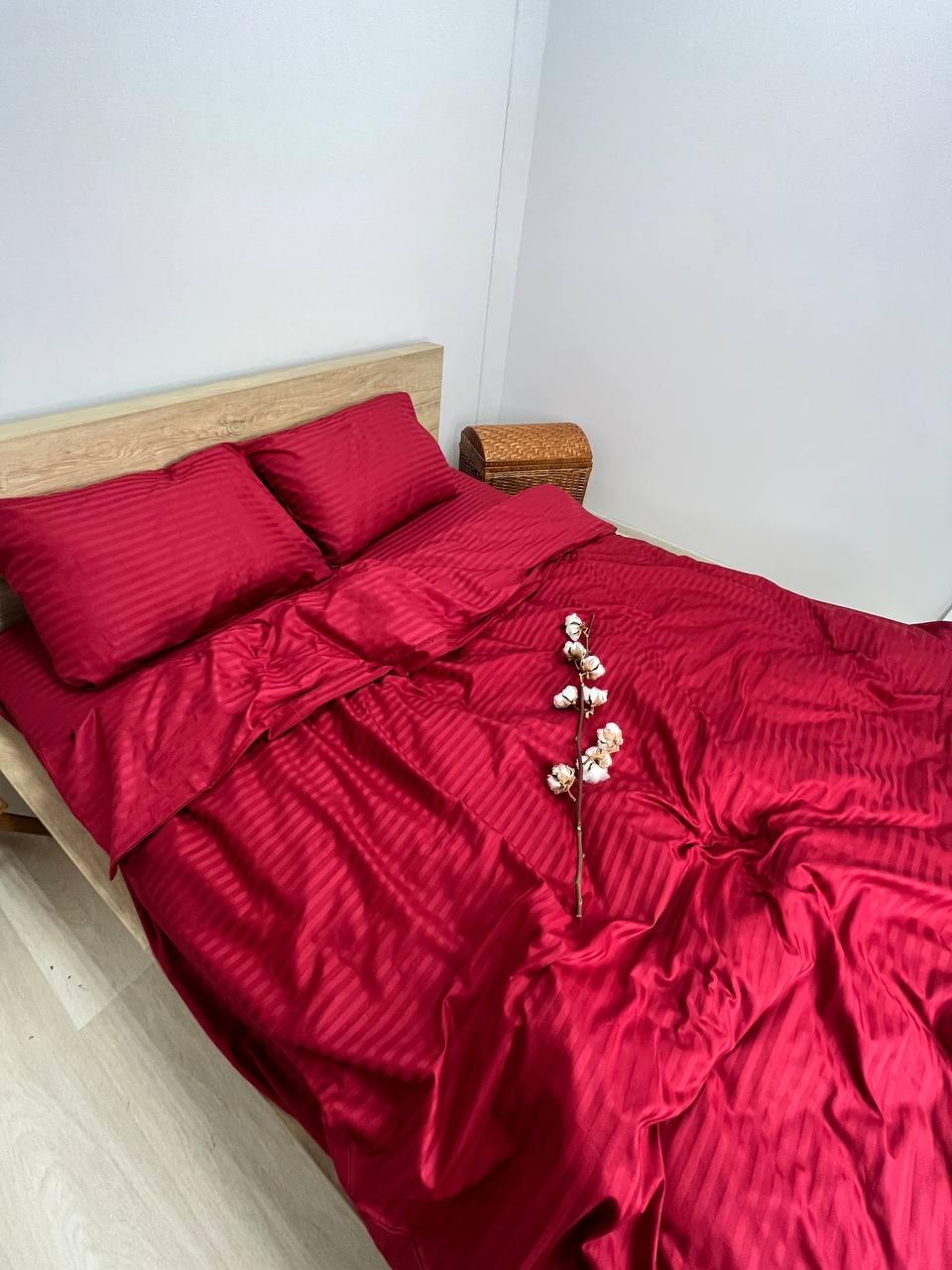 Комплект постельного белья сатин-страйп 200х230 см наволочка 2х50х70 см Красный (П4К-straip-018-02)