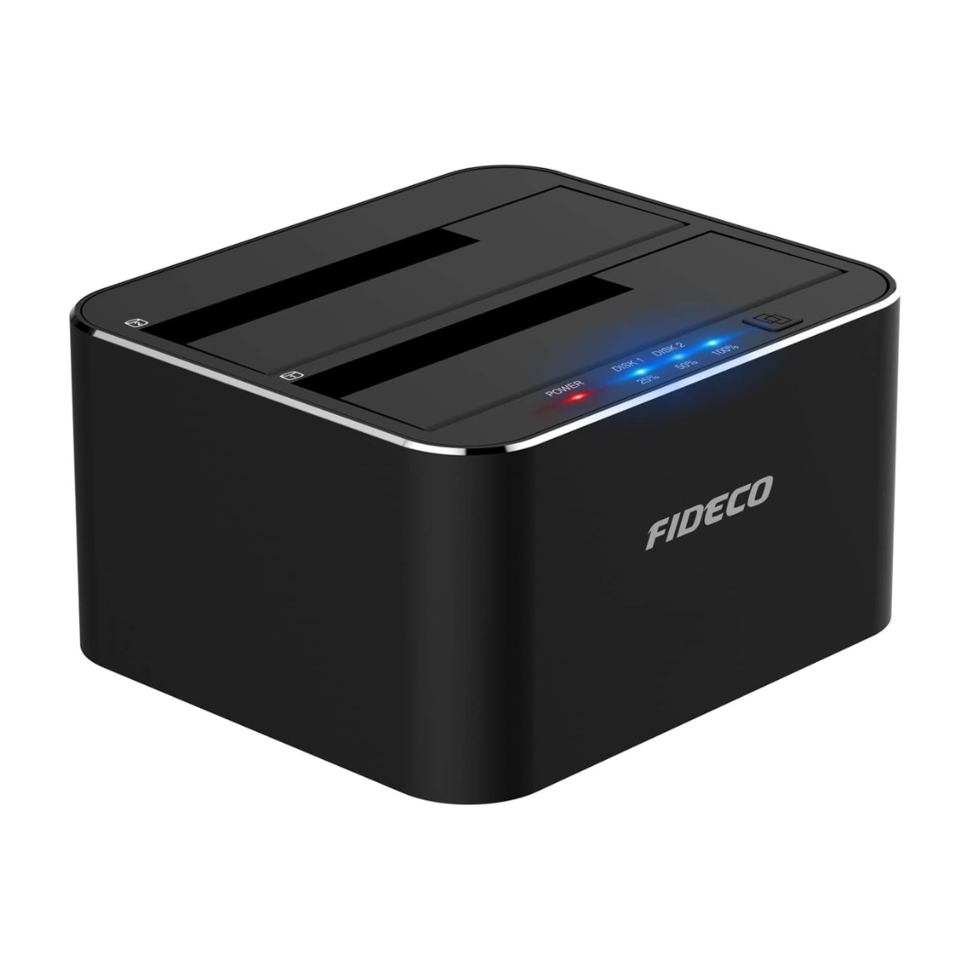 Док-станция клонировщик Fideco для двух HDD 2,5"/3,5" SATA/SSD USB 3.0 с алюминиевым корпусом Черный (FDS1SA0SA2AB 5620)