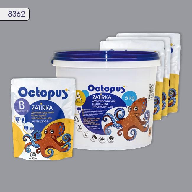 Затирка для плитки Octopus Zatirka 8362 епоксидна 5 кг Срібний