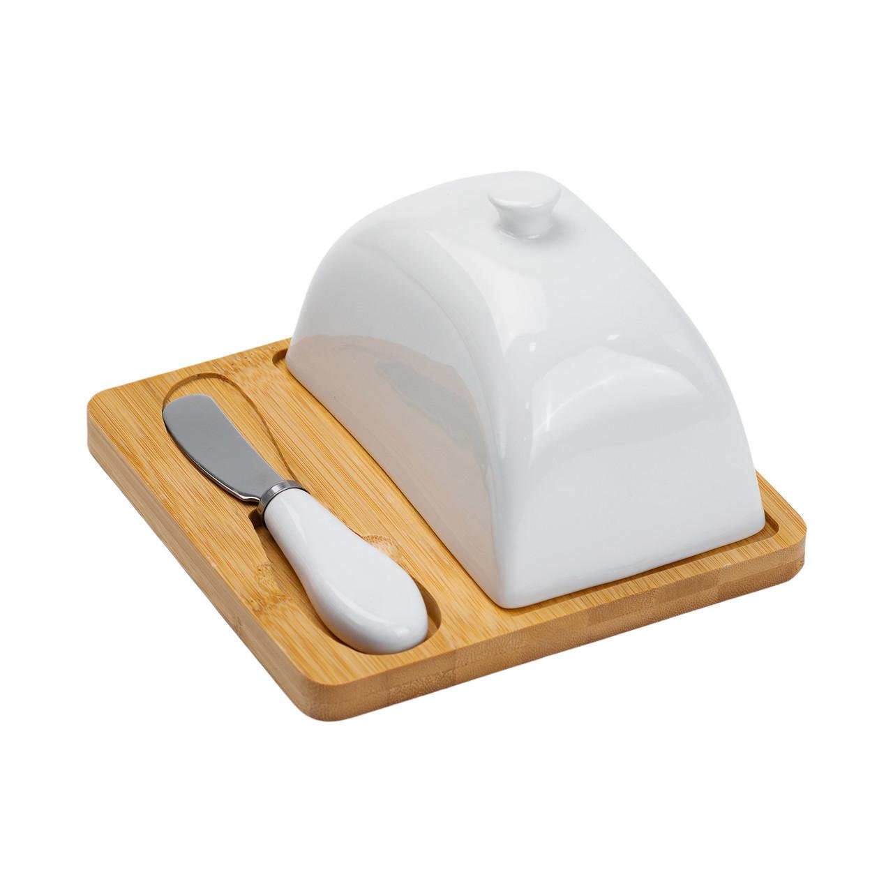 Масленка фарфоровая с ножом на подставке 15х15х9 см (HP1255) - фото 6