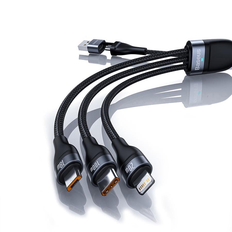 Кабель BASEUS Flash Series Two-for-three 3в1 MicroUSB Lightning Type-C 100W 1,2 м Black (CASS030101)