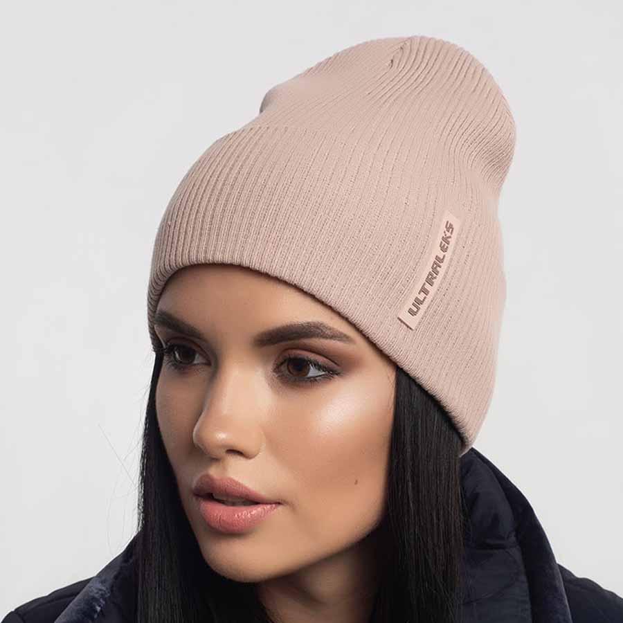 Шапка Leks Слалом демисезонная с отворотом Светло-пудровый