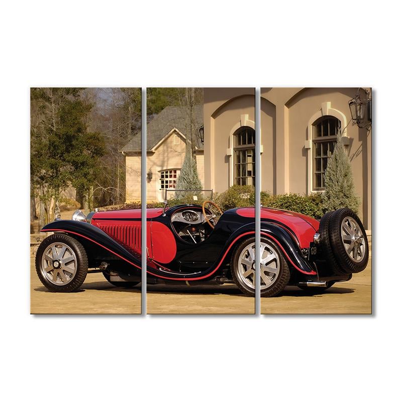 Модульная картина 1934 Бугатти Тайп 55 Родстер возле усадьбы 3 модуля 80x120 см
