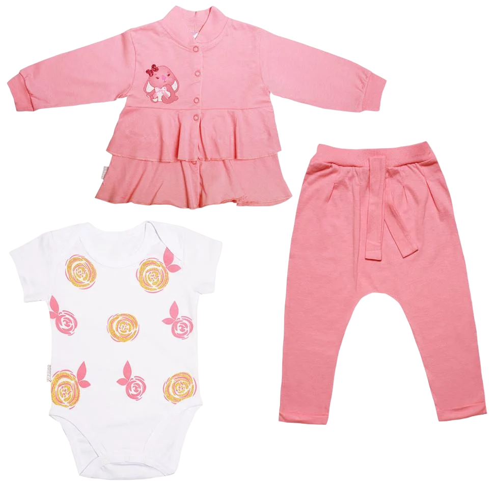 Комплект детской одежды хлопковый нарядный для девочки Gabbi Заюшка 80 см Персиковый (11730)