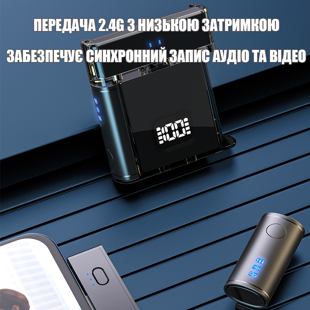 Микрофон петличный беспроводной Savetek M5 2в2 для телефонов Android и iPhone с двумя адаптерами Lightning и Type-C - фото 6