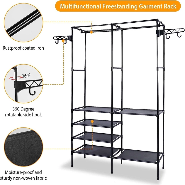 Вішалка для одягу 172x108x42 см Multifunctional Shelf 8518 Чорний - фото 6