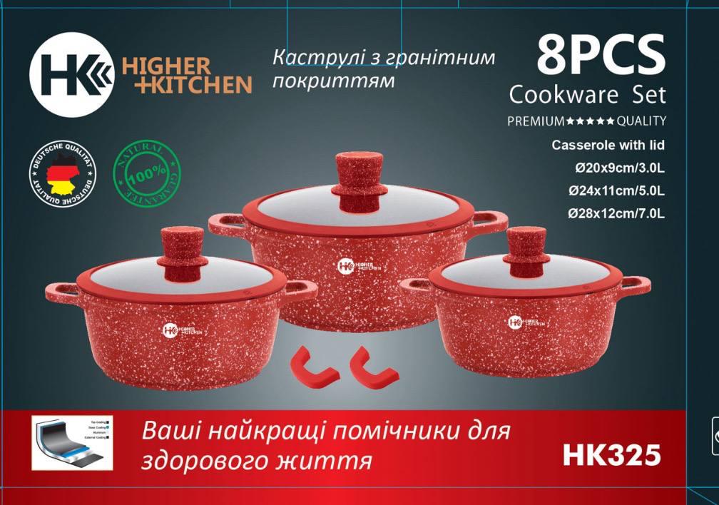 Набор кастрюль Higher kitchen НК-325 гранитное покрытие с крышками 8 предметов (13736821) - фото 5